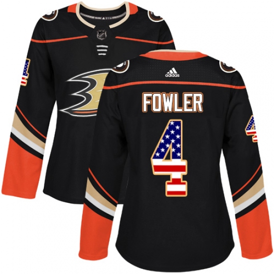 Women's Adidas Anaheim Ducks #4 Cam Fowler Authentic Black USA Flag Fashion NHL Jersey - Ujersey