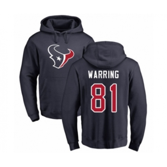Football Houston Texans #81 Kahale Warring Navy Blue Name & Number Logo Pullover Hoodie - Ujersey