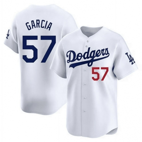 Men's Los Angeles Dodgers #57 Luis Garcia White Cool Base Stitched Baseball Jersey - Ujersey