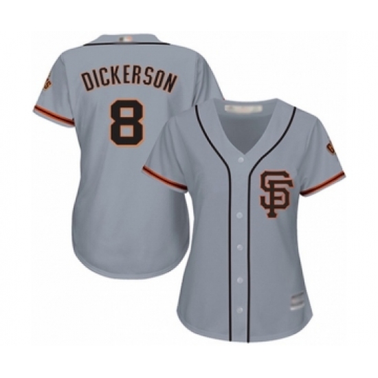 Women's San Francisco Giants #8 Alex Dickerson Authentic Grey Road 2 Cool Base Baseball Player Jersey - Ujersey