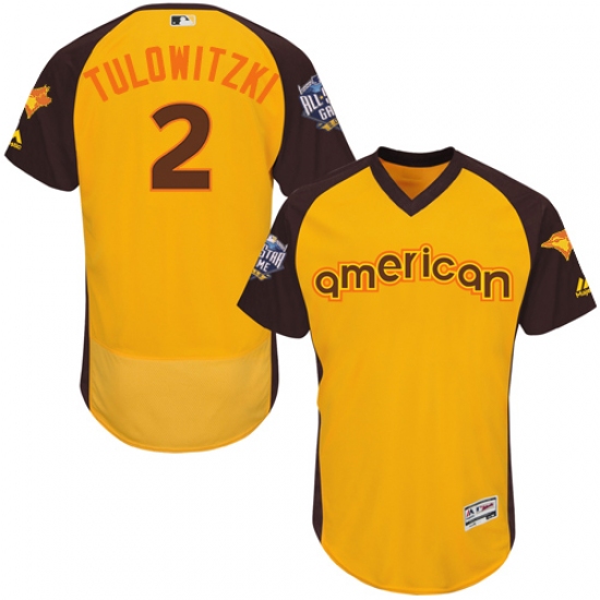 Men's Majestic Toronto Blue Jays #2 Troy Tulowitzki Yellow 2016 All-Star American League BP Authentic Collection Flex Base MLB Jersey - Ujersey