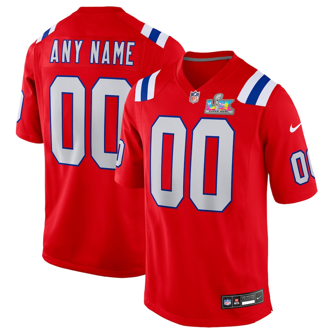 Men's New England Patriots Nike Red Super Bowl LX Patch Custom Game Jersey - Ujersey