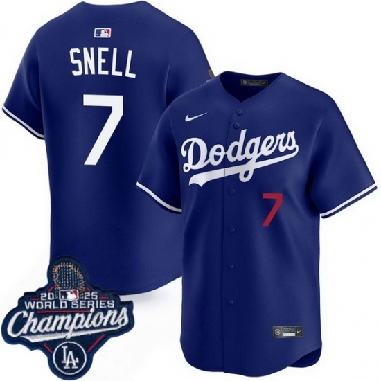 Men's Los Angeles Dodgers 7 Blake Snell Cool Base 2025 World Champions Stitched Baseball Jersey Blue - Ujersey