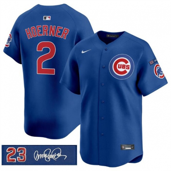 Men's Chicago Cubs #2 Nico Hoerner Royal 'Ryne Sandberg Tribute' Vapor Limited V3 Stitched Baseball Jersey - Ujersey