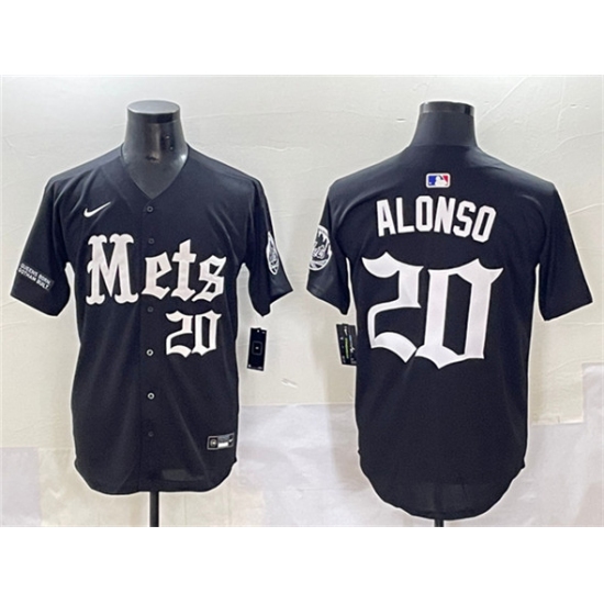 Men's New York Mets #20 Pete Alonso Black 'Gotham Gothic Edition' Vapor Premier Limited Stitched Baseball Jersey - Ujersey