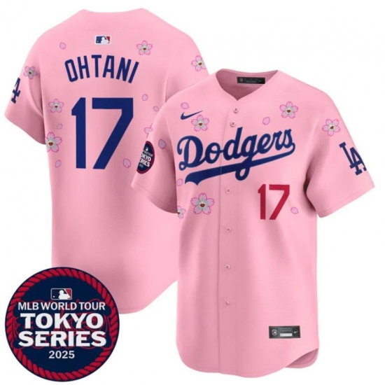 Men's Los Angeles Dodgers #17 Shohei Ohtani Pink 2025 Tokyo Series Limited Stitched Baseball Jersey - Ujersey