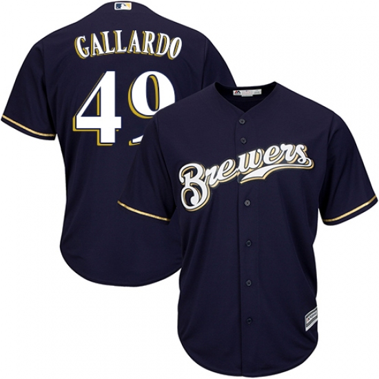 Youth Majestic Milwaukee Brewers #49 Yovani Gallardo Replica Navy Blue Alternate Cool Base MLB Jersey - Ujersey