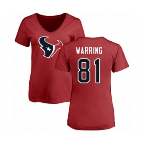 Football Women's Houston Texans #81 Kahale Warring Red Name & Number Logo T-Shirt - Ujersey