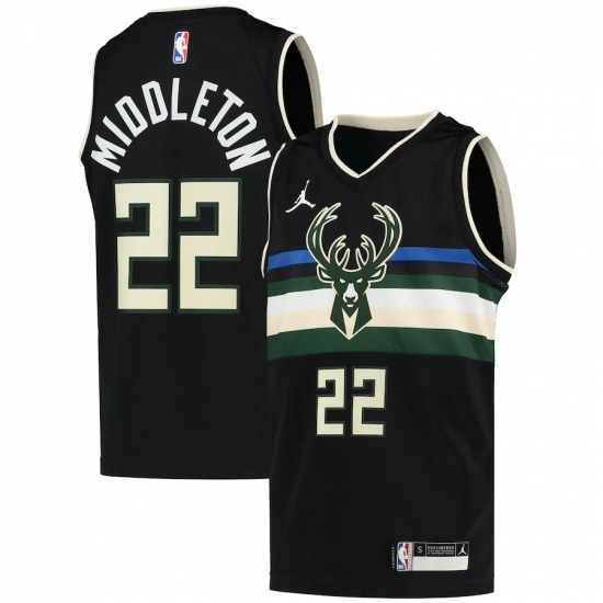 Youth Milwaukee Bucks #22 Khris Middleton Jordan Brand Black 2020-21 Swingman Player Jersey - Ujersey