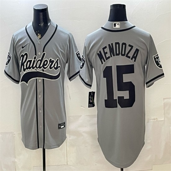 Men's Las Vegas Raiders #15 Fernando Mendoza Grey Cool Base Stitched Baseball Jersey - Ujersey
