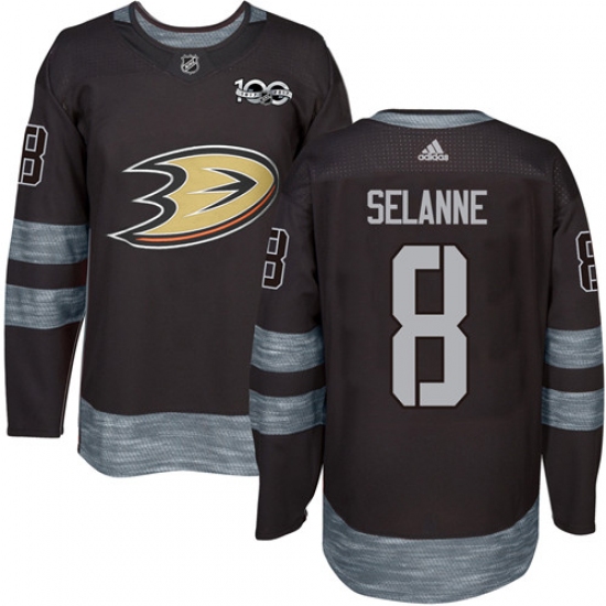 Men's Adidas Anaheim Ducks #8 Teemu Selanne Authentic Black 1917-2017 100th Anniversary NHL Jersey - Ujersey