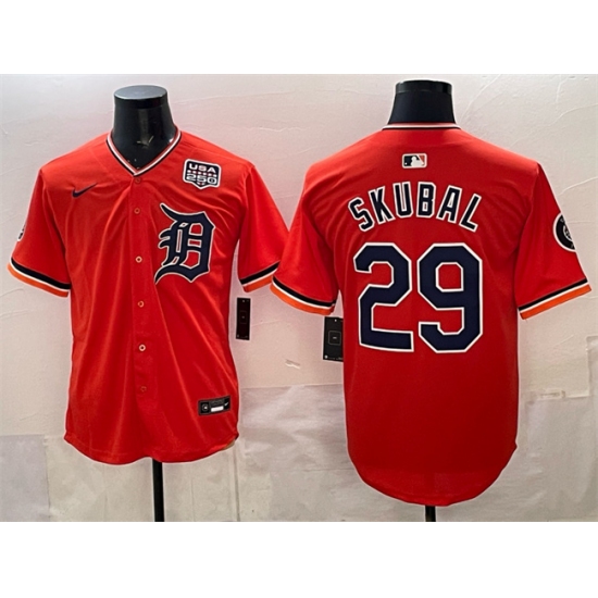 Men's Detroit Tigers #29 Tarik Skubal Orange 2026 Alternate USA 250 Vapor Premier Limited Stitched Baseball Jersey - Ujersey