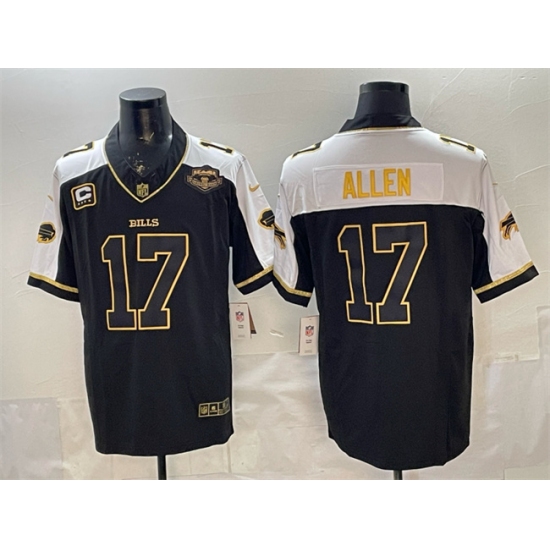 Men's Buffalo Bills #17 Josh Allen Black Gold 2025 F.U.S.E. With Farewell & 4-Star C Vapor Limited Football Stitched Jersey - Ujersey