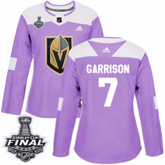 Women's Adidas Vegas Golden Knights #7 Jason Garrison Authentic Purple Fights Cancer Practice 2018 Stanley Cup Final NHL Jersey - Ujersey