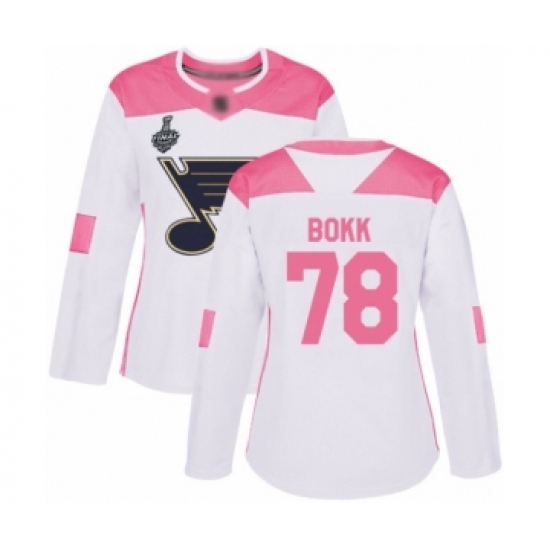 Women's St. Louis Blues #78 Dominik Bokk Authentic White Pink Fashion 2019 Stanley Cup Final Bound Hockey Jersey - Ujersey