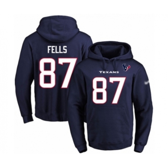 Football Men's Houston Texans #87 Darren Fells Navy Blue Name & Number Pullover Hoodie - Ujersey