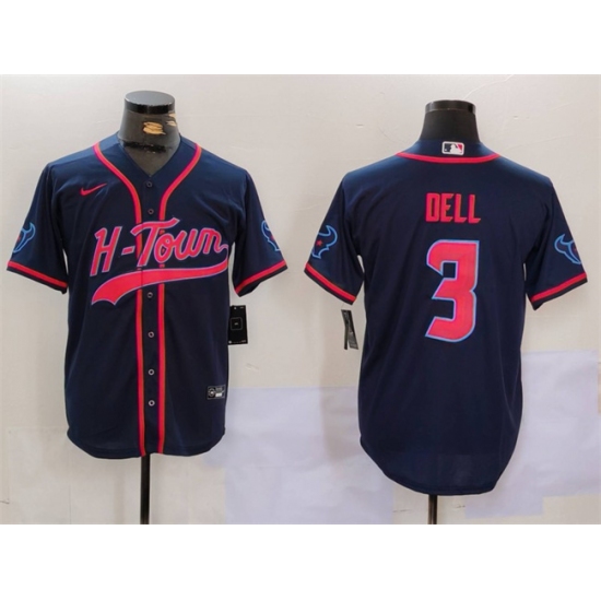 Men's Houston Texans #3 Tank Dell Navy With Cool Base Stitched Baseball Jersey - Ujersey