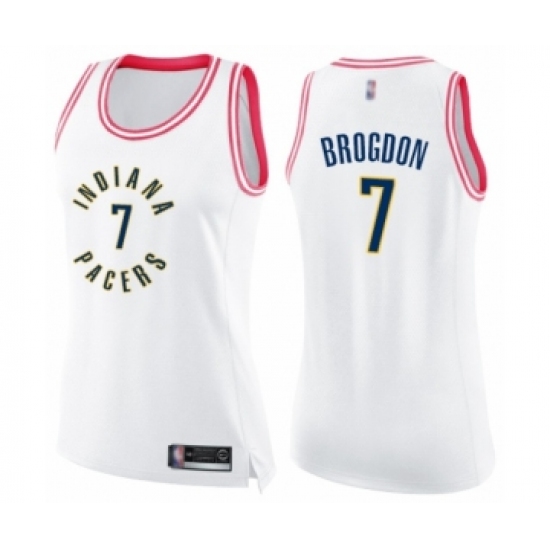 Women's Indiana Pacers #7 Malcolm Brogdon Swingman White Pink Fashion Basketball Jersey - Ujersey