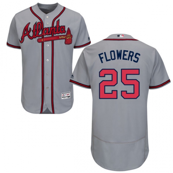 Men's Majestic Atlanta Braves #25 Tyler Flowers Grey Road Flex Base Authentic Collection MLB Jersey - Ujersey