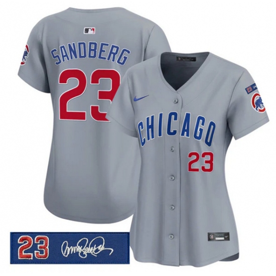 Women's Chicago Cubs #23 Ryne Sandberg Gray 'Ryne Sandberg Tribute' Vapor Limited V3 Stitched Baseball Jersey(Run Small) - Ujersey