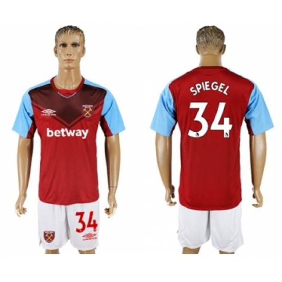West Ham United #34 Spiegel Home Soccer Club Jersey
