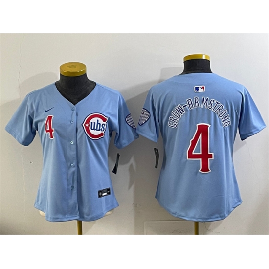 Women's Chicago Cubs #4 Pete Crow-Armstrong Blue 2024 25 2nd Alternatemited Stitched Baseball Jersey(Run Small)