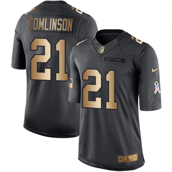 Men's Nike Los Angeles Chargers #21 LaDainian Tomlinson Limited Black/Gold Salute to Service NFL Jersey - Ujersey