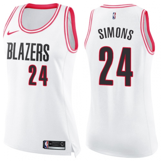 Women's Nike Portland Trail Blazers #24 Anfernee Simons Swingman White Pink Fashion NBA Jersey - Ujersey