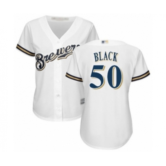 Women's Milwaukee Brewers #50 Ray Black Authentic White Home Cool Base Baseball Player Jersey - Ujersey