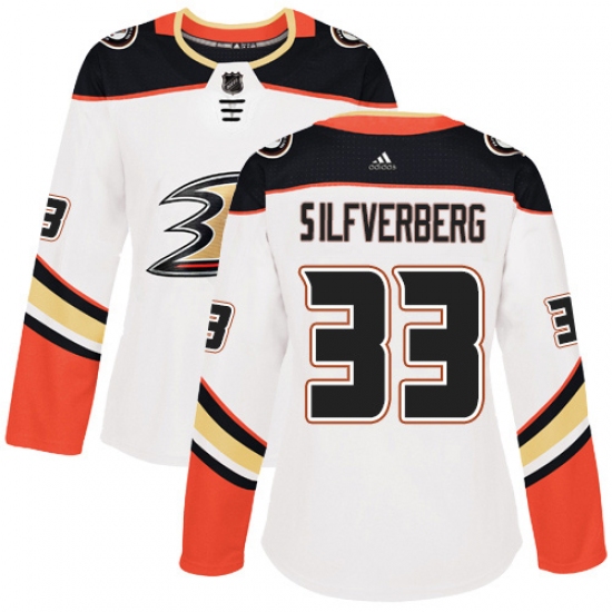 Women's Adidas Anaheim Ducks #33 Jakob Silfverberg Authentic White Away NHL Jersey - Ujersey