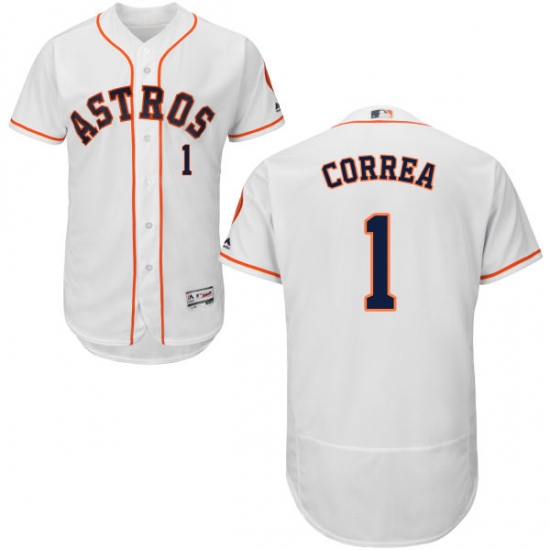 Men's Majestic Houston Astros #1 Carlos Correa White Home Flex Base Authentic Collection MLB Jersey - Ujersey
