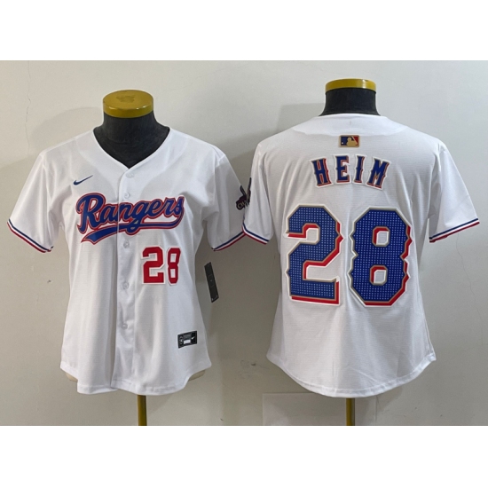 Women's Texas Rangers #28 Jonah Heim Number White 2024 Gold Collection Limited Cool Base Jerseys - Ujersey