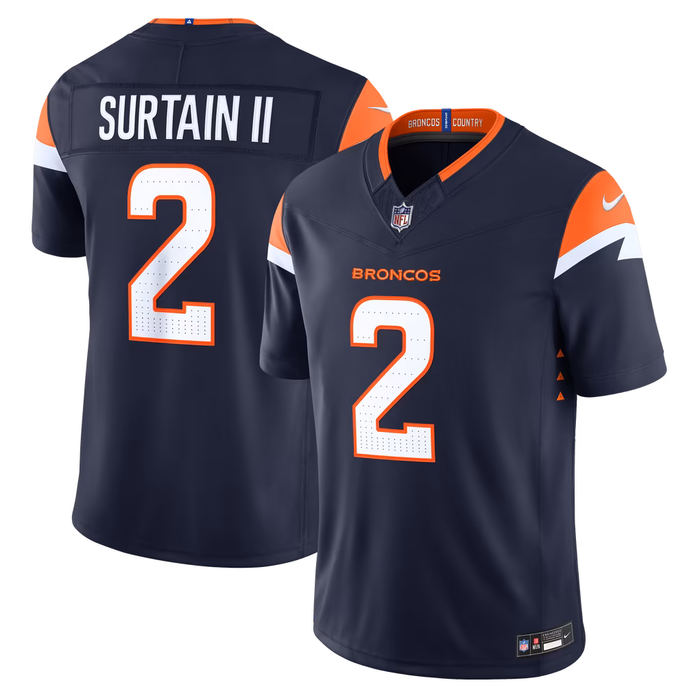 Men's Denver Broncos Pat Surtain II Nike Navy Alternate Vapor F.U.S.E. Stitched Limited Jersey - Ujersey