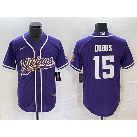 Men's Minnesota Vikings #15 Josh Dobbs Purple Cool Base Stitched Baseball Jersey - Ujersey