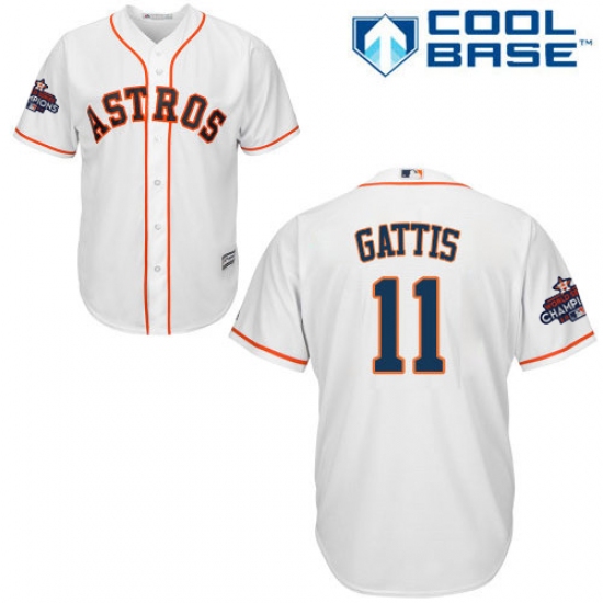 Youth Majestic Houston Astros #11 Evan Gattis Authentic White Home 2017 World Series Champions Cool Base MLB Jersey - Ujersey