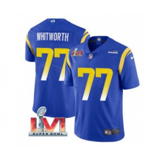 Men's Los Angeles Rams #77 Andrew Whitworth Royal 2022 Super Bowl LVI Vapor Limited Stitched Jersey - Ujersey