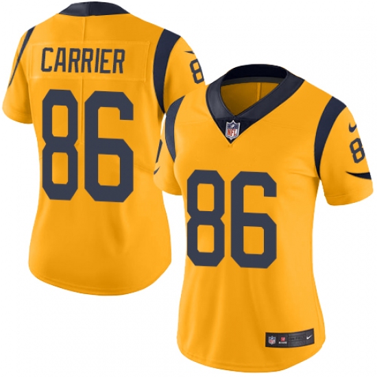 Women's Nike Los Angeles Rams #86 Derek Carrier Limited Gold Rush Vapor Untouchable NFL Jersey - Ujersey