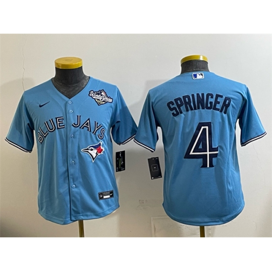 Youth Toronto Blue Jays #4 George Springer Blue 2025 World Series Cool Base Stitched Baseball Jersey - Ujersey