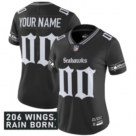 Women's Seattle Seahawks Active Player Custom Black 2025 F.U.S.E. 'Gothic Rain City Shadows Edition' Vapor Untouchable Limited Football Stitched Jersey - Ujersey