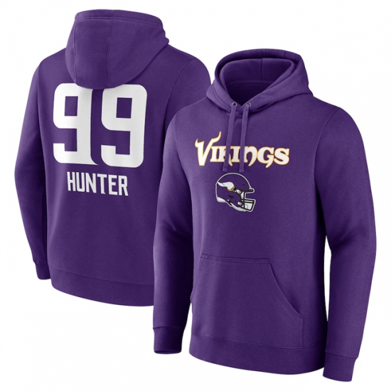 Men's Minnesota Vikings #99 Danielle Hunter Purple Team Wordmark Player Name & Number Pullover Hoodie - Ujersey