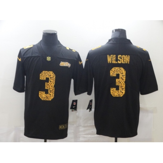 Men's Seattle Seahawks #3 Russell Wilson Black Nike Leopard Print Limited Jersey - Ujersey