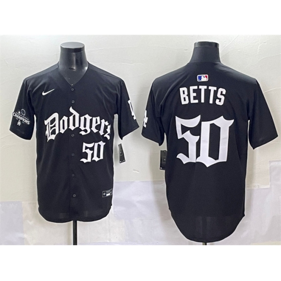 Men's Los Angeles Dodgers #50 Mookie Betts Black 2025 LA Gothic Style With 2024 World Series Champions Vapor Premier Limited Stitched Baseball Jersey - Ujersey