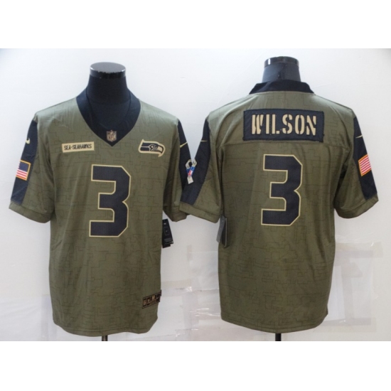 Men's Seattle Seahawks #3 Russell Wilson Nike Olive 2021 Salute To Service Limited Player Jersey - Ujersey