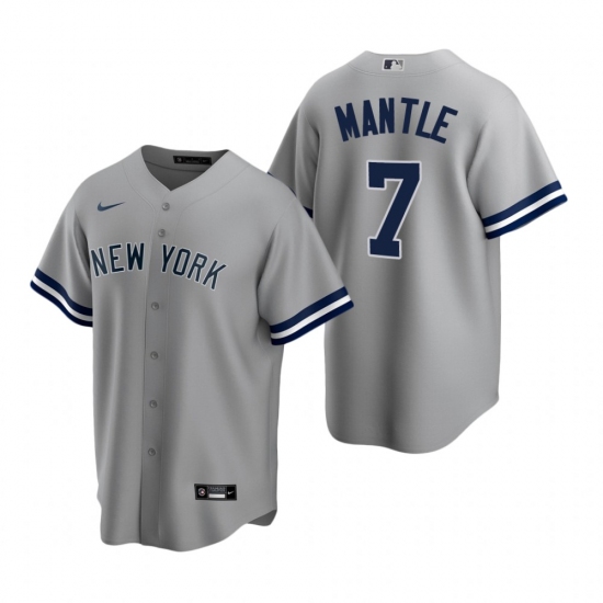 Men's Nike New York Yankees #7 Mickey Mantle Gray Road Stitched Baseball Jersey - Ujersey
