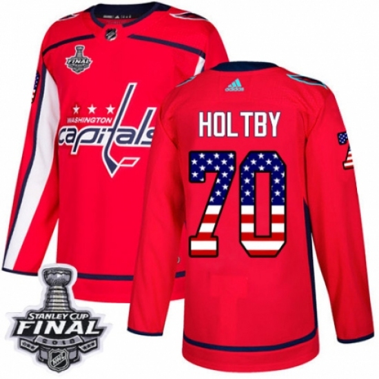 Men's Adidas Washington Capitals #70 Braden Holtby Authentic Red USA Flag Fashion 2018 Stanley Cup Final NHL Jersey - Ujersey