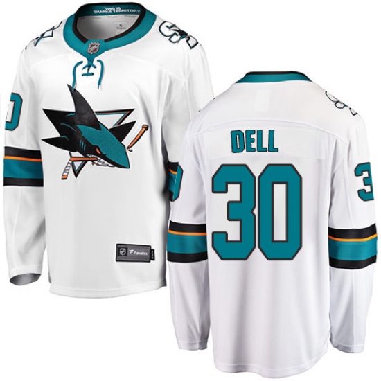 Youth San Jose Sharks #30 Aaron Dell Fanatics Branded White Away Breakaway NHL Jersey