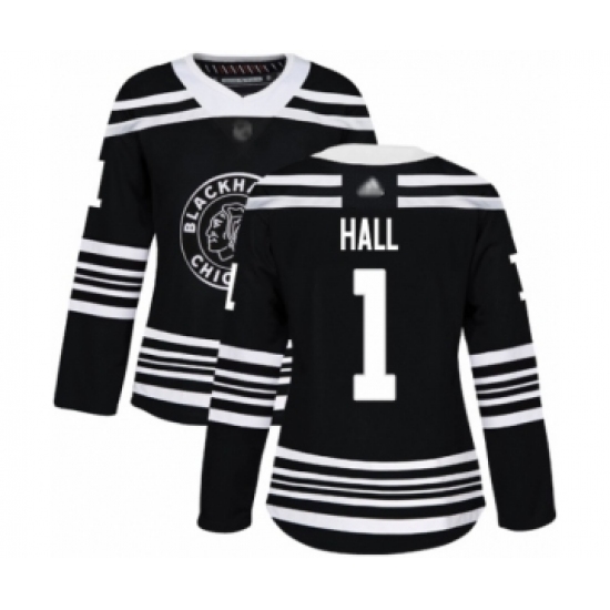 Women's Chicago Blackhawks #1 Glenn Hall Authentic Black Alternate Hockey Jersey - Ujersey