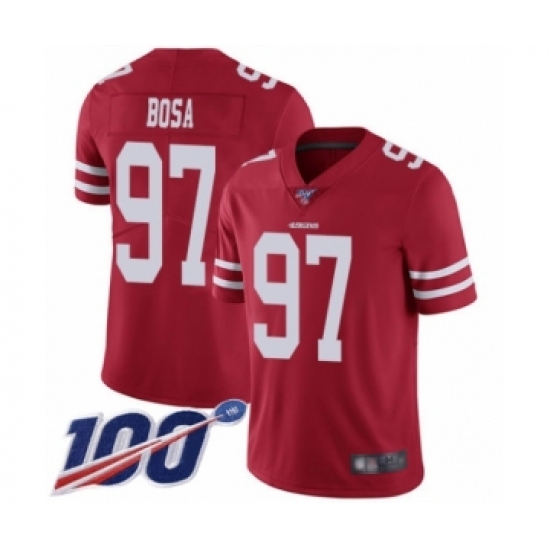 Men's San Francisco 49ers #97 Nick Bosa Red Team Color Vapor Untouchable Limited Player 100th Season Football Jersey - Ujersey