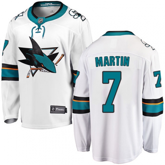 Youth San Jose Sharks #7 Paul Martin Fanatics Branded White Away Breakaway NHL Jersey