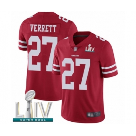 Men's San Francisco 49ers #27 Jason Verrett Red Team Color Vapor Untouchable Limited Player Super Bowl LIV Bound Football Jersey - Ujersey